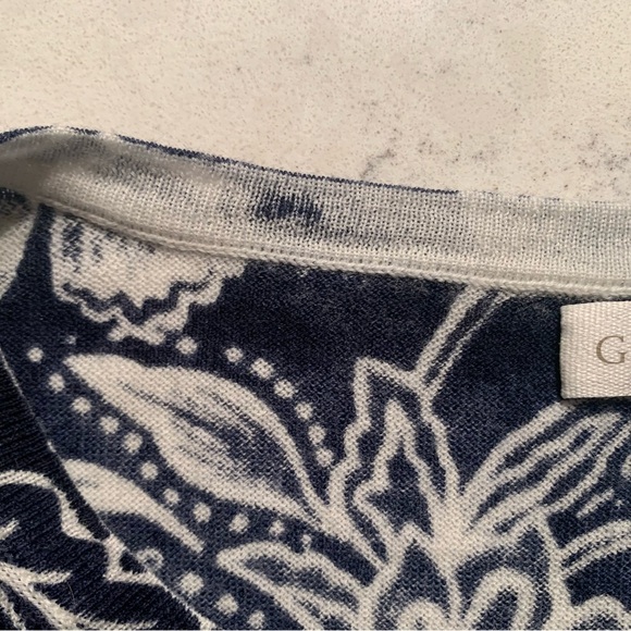 Garnet Hill Signature Eco Merino Wool Floral Cardigan Size L Button Down Fitted - Picture 3 of 7